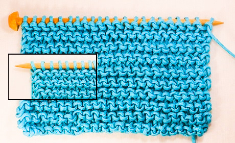 garter stitch sample with inset
